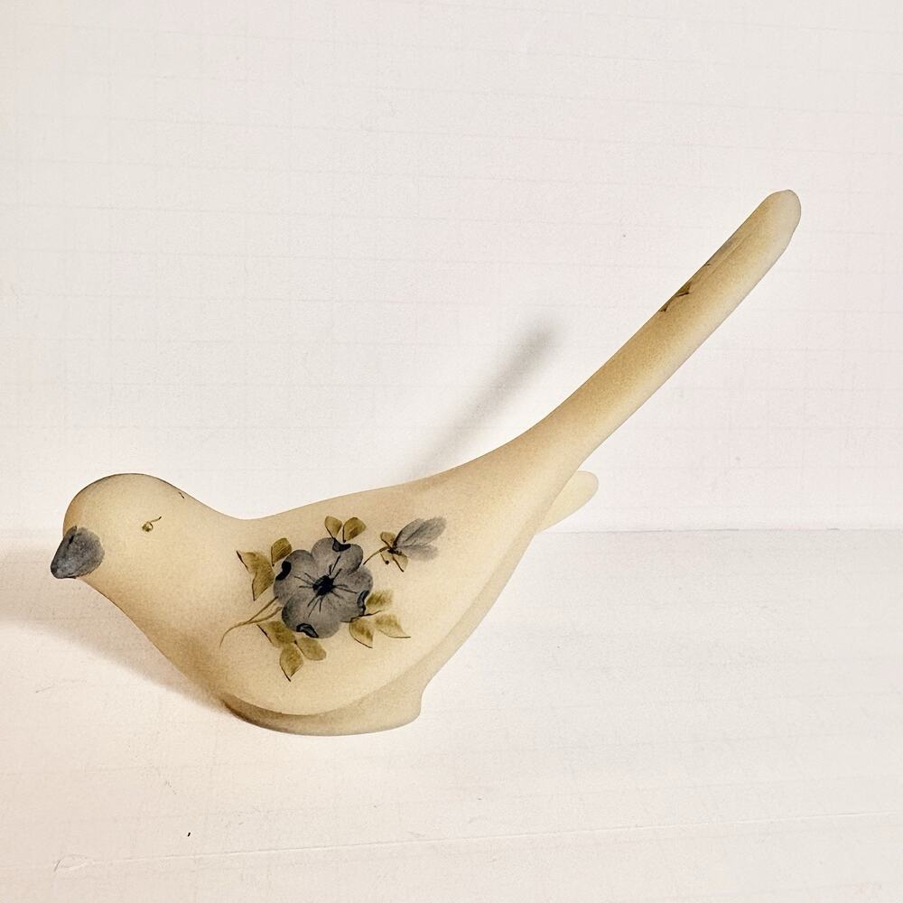 VTG Fenton Bird of Happiness H. Painted Blue Dogwood in Satin Finish Signed(1)